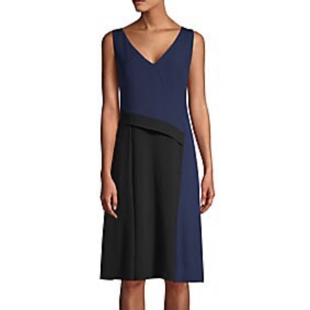 Boss by Hugo Boss V Neck Sleeveless‎ A Line Dress Blue Black Size 6 New